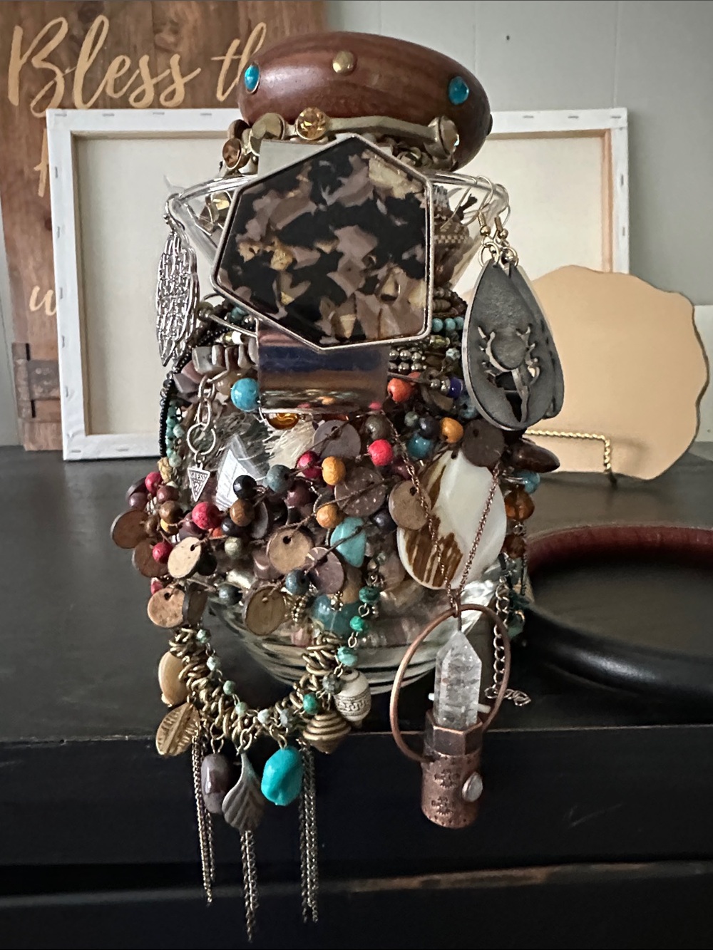 Boho Mystery Jar in shades of brown and green. Western, Boho, inspired.